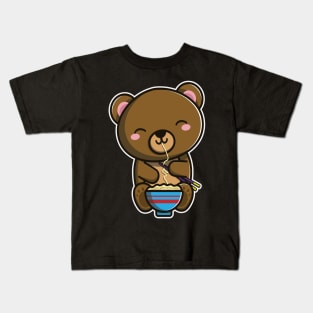 Cute Japanese Bear Eating Ramen Noodle Kawaii Bear for kids design Kids T-Shirt